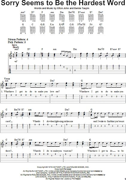 open zoom image for Sorry Seems To Be The Hardest Word - Easy Guitar with TAB, New, Main