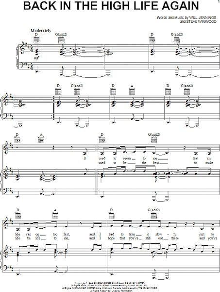 open zoom image for Back In The High Life Again - Piano/Vocal/Guitar, New, Main