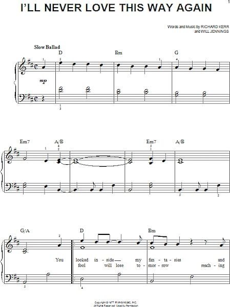 open zoom image for I'll Never Love This Way Again - Easy Piano, New, Main