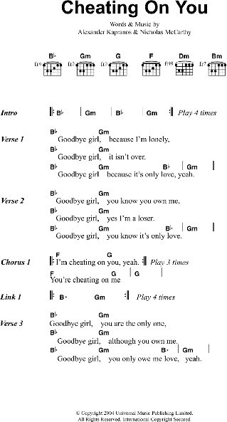 open zoom image for Cheating On You - Guitar Chords/Lyrics, New, Main