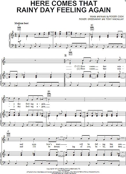 open zoom image for Here Comes That Rainy Day Feeling Again - Piano/Vocal/Guitar, New, Main