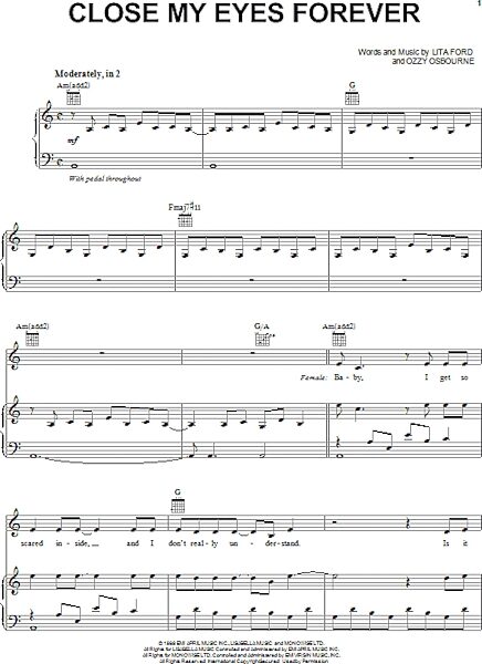 open zoom image for Close My Eyes Forever - Piano/Vocal/Guitar, New, Main