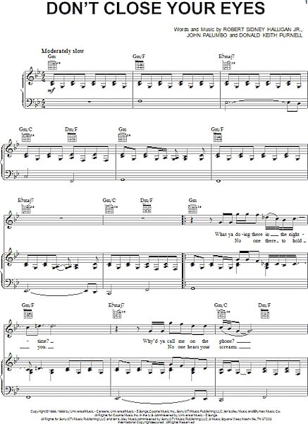 open zoom image for Don't Close Your Eyes - Piano/Vocal/Guitar, New, Main