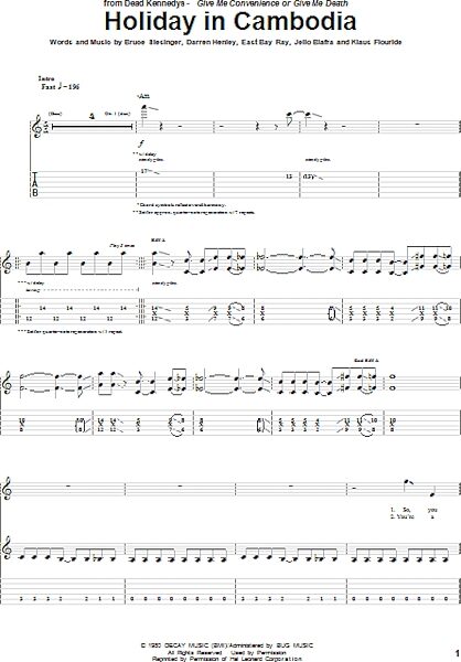 open zoom image for Holiday In Cambodia - Guitar TAB, New, Main