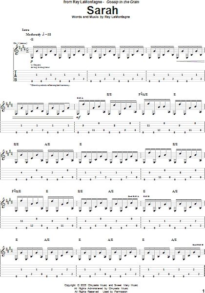 open zoom image for Sarah - Guitar TAB, New, Main