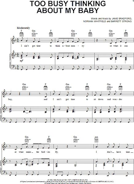 open zoom image for Too Busy Thinking About My Baby - Piano/Vocal/Guitar, New, Main