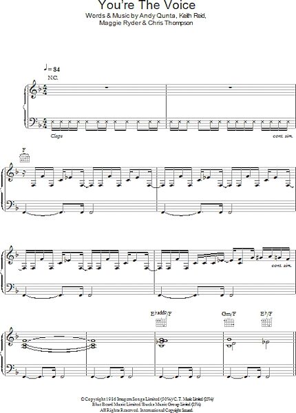 open zoom image for You're The Voice - Piano/Vocal/Guitar, New, Main