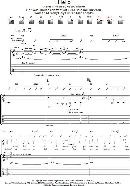open zoom image for Hello - Guitar TAB, New, Main