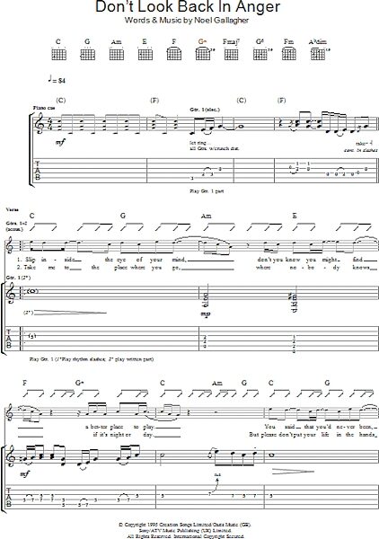 open zoom image for Don't Look Back In Anger - Guitar TAB, New, Main
