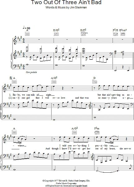 open zoom image for Two Out Of Three Ain't Bad - Piano/Vocal/Guitar, New, Main
