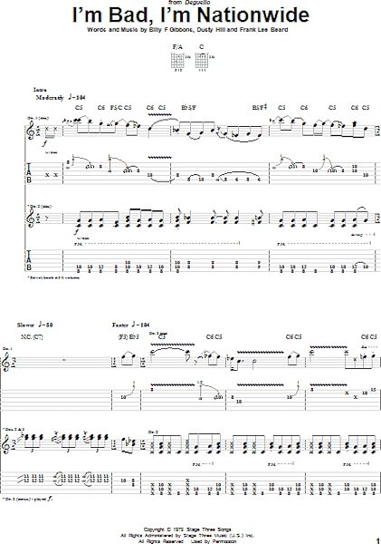 open zoom image for I'm Bad, I'm Nationwide - Guitar TAB, New, Main