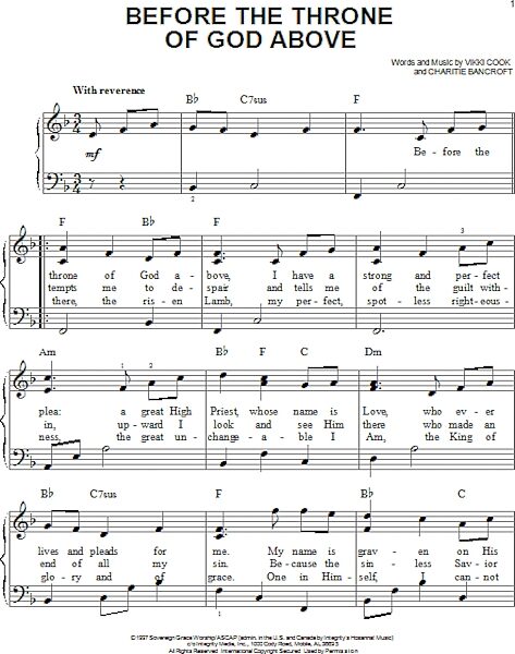 open zoom image for Before The Throne Of God Above - Easy Piano, New, Main