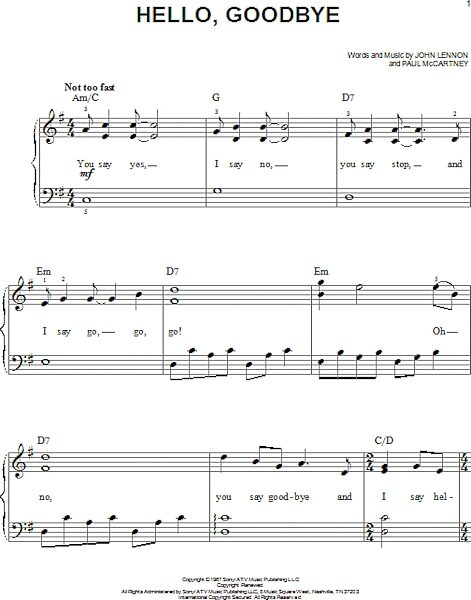 open zoom image for Hello, Goodbye - Easy Piano, New, Main