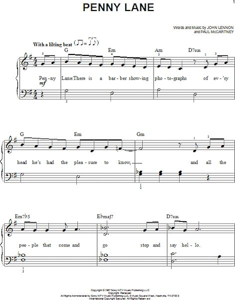 open zoom image for Penny Lane - Easy Piano, New, Main