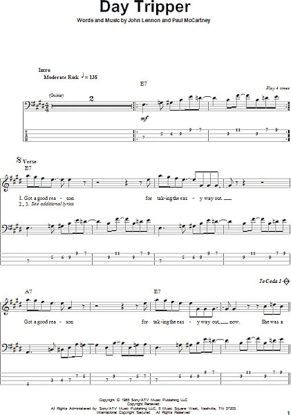 open zoom image for Day Tripper - Bass Tab, New, Main