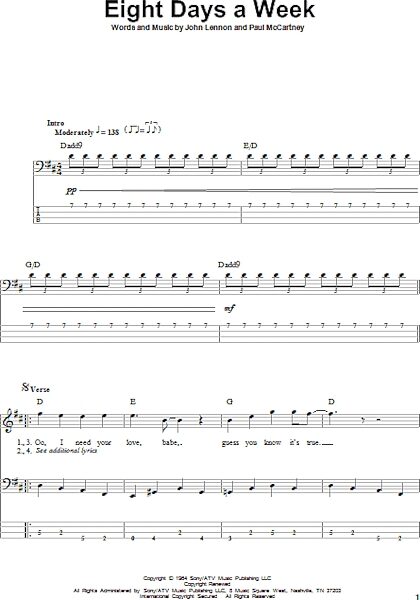 open zoom image for Eight Days A Week - Bass Tab, New, Main