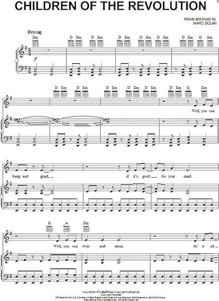 open zoom image for Children Of The Revolution - Piano/Vocal/Guitar, New, Main