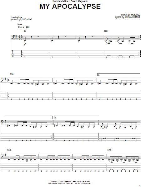 open zoom image for My Apocalypse - Bass Tab, New, Main