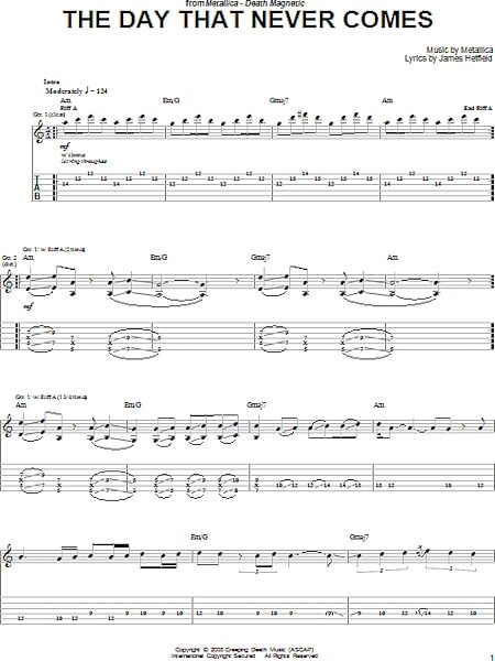 open zoom image for The Day That Never Comes - Easy Guitar with TAB, New, Main