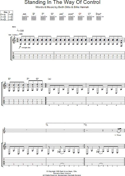 open zoom image for Standing In The Way Of Control - Guitar TAB, New, Main