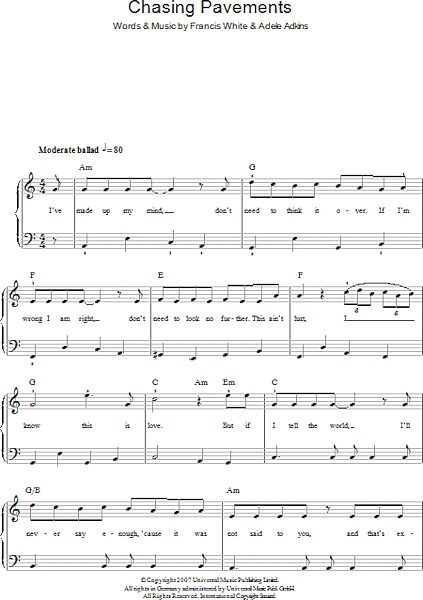open zoom image for Chasing Pavements - Easy Piano, New, Main