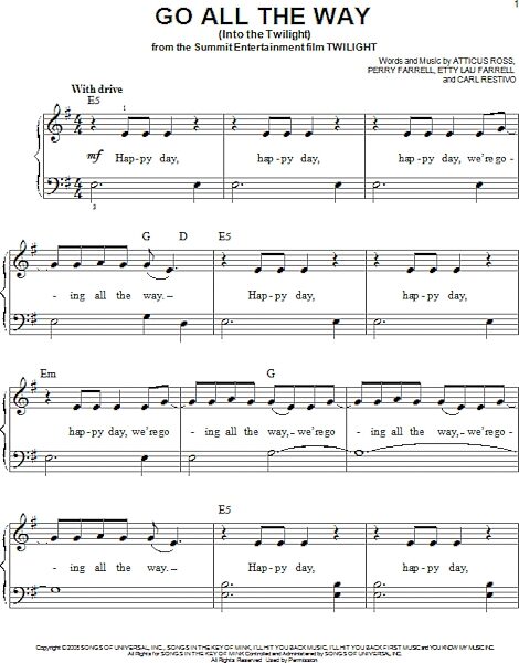 open zoom image for Go All The Way (Into The Twilight) - Easy Piano, New, Main