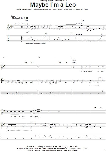 open zoom image for Maybe I'm A Leo - Guitar TAB, New, Main