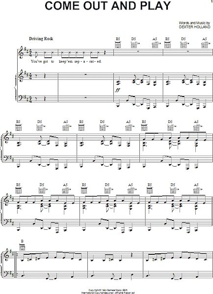 open zoom image for Come Out And Play - Piano/Vocal/Guitar, New, Main