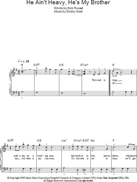 open zoom image for He Ain't Heavy, He's My Brother - Easy Piano, New, Main
