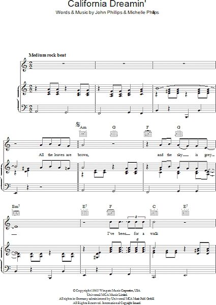 open zoom image for California Dreamin' - Piano/Vocal/Guitar, New, Main