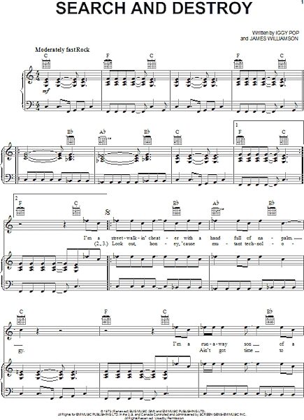 open zoom image for Search And Destroy - Piano/Vocal/Guitar, New, Main