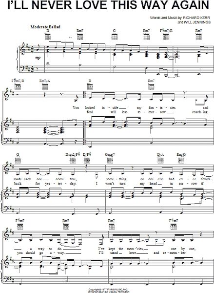 open zoom image for I'll Never Love This Way Again - Piano/Vocal/Guitar, New, Main