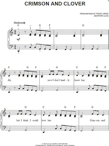 open zoom image for Crimson And Clover - Easy Piano, New, Main