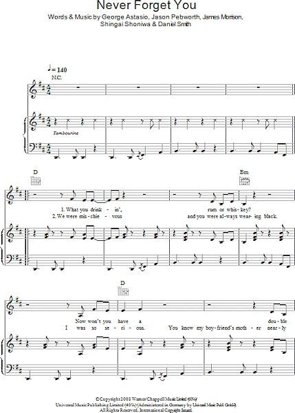 open zoom image for Never Forget You - Piano/Vocal/Guitar, New, Main