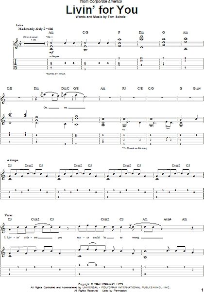 open zoom image for Livin' For You - Guitar TAB, New, Main