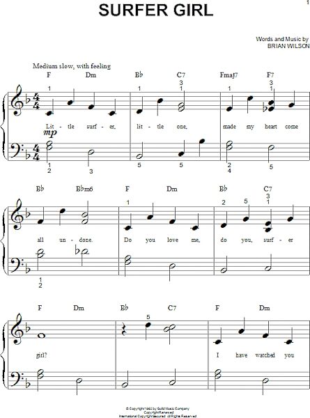 open zoom image for Surfer Girl - Big Note Piano, New, Main