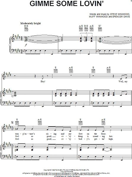 open zoom image for Gimme Some Lovin' - Piano/Vocal/Guitar, New, Main