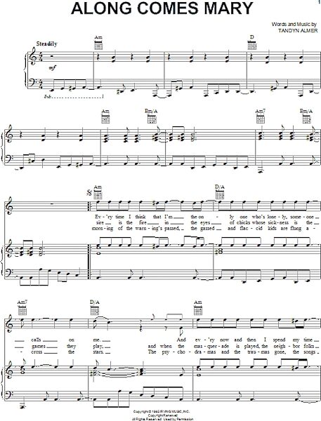 open zoom image for Along Comes Mary - Piano/Vocal/Guitar, New, Main