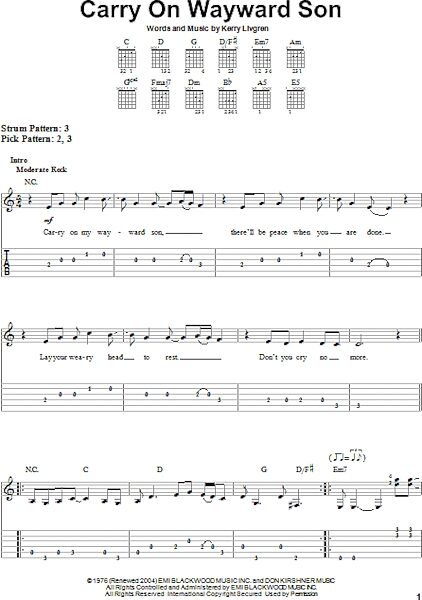 open zoom image for Carry On Wayward Son - Easy Guitar with TAB, New, Main