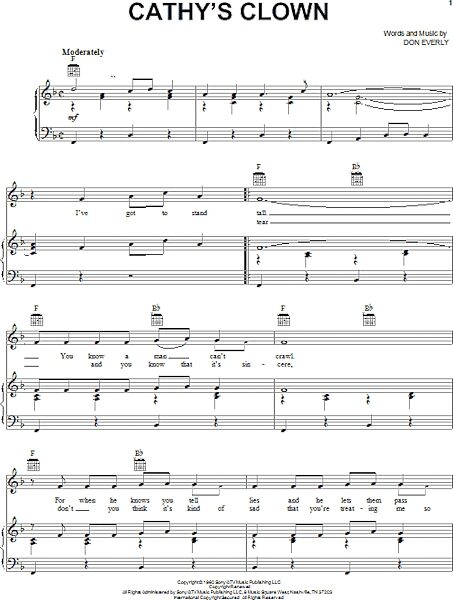 open zoom image for Cathy's Clown - Piano/Vocal/Guitar, New, Main