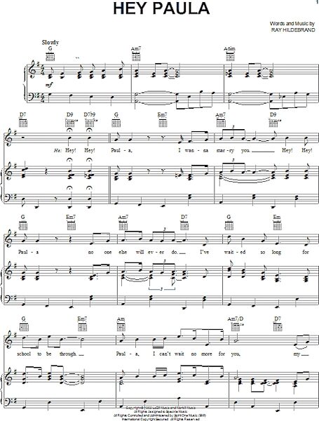 open zoom image for Hey Paula - Piano/Vocal/Guitar, New, Main