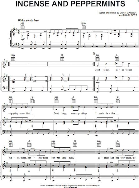 open zoom image for Incense And Peppermints - Piano/Vocal/Guitar, New, Main