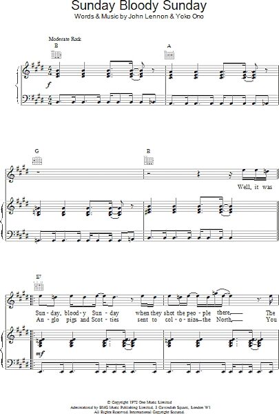 open zoom image for Sunday Bloody Sunday - Piano/Vocal/Guitar, New, Main