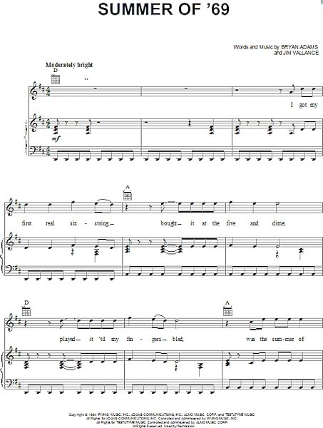 open zoom image for Summer Of '69 - Piano/Vocal/Guitar, New, Main