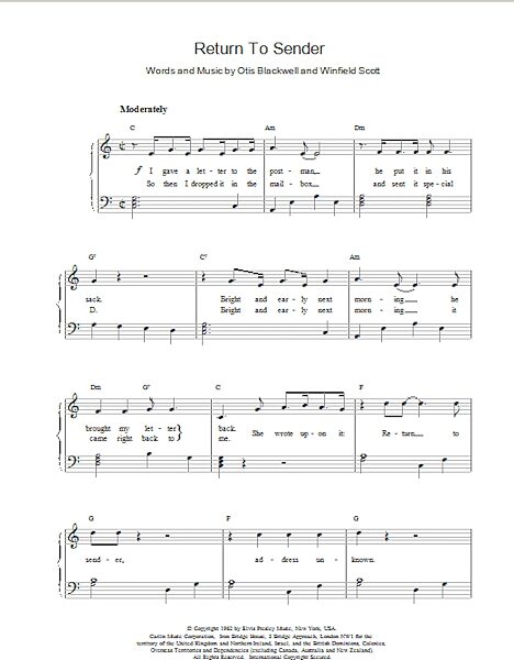 open zoom image for Return To Sender - Easy Piano, New, Main