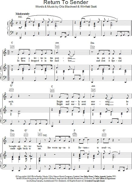 open zoom image for Return To Sender - Piano/Vocal/Guitar, New, Main
