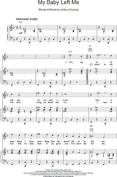 open zoom image for My Baby Left Me - Piano/Vocal/Guitar, New, Main