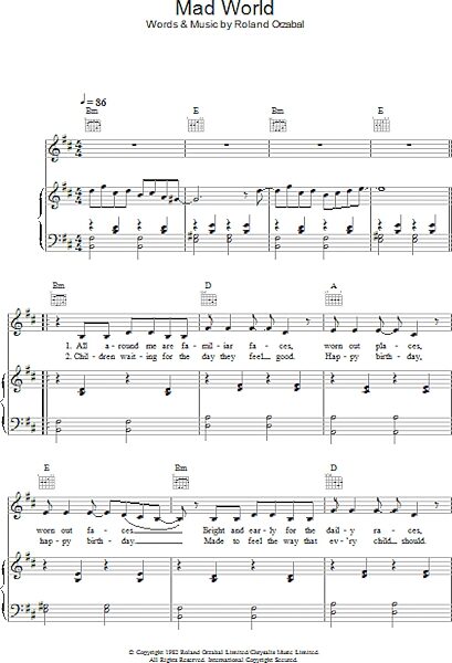 open zoom image for Mad World - Piano/Vocal/Guitar, New, Main