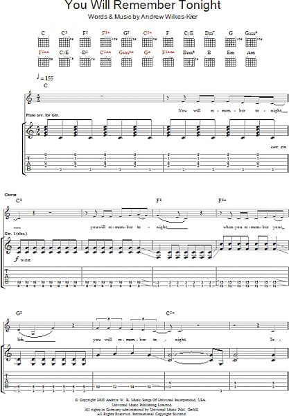 open zoom image for You Will Remember Tonight - Guitar TAB, New, Main