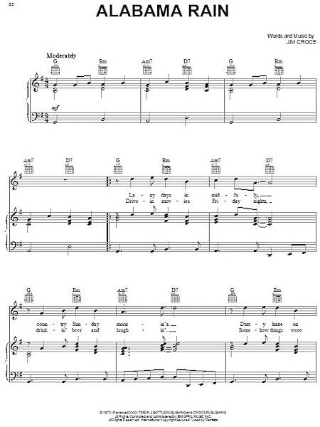 open zoom image for Alabama Rain - Piano/Vocal/Guitar, New, Main